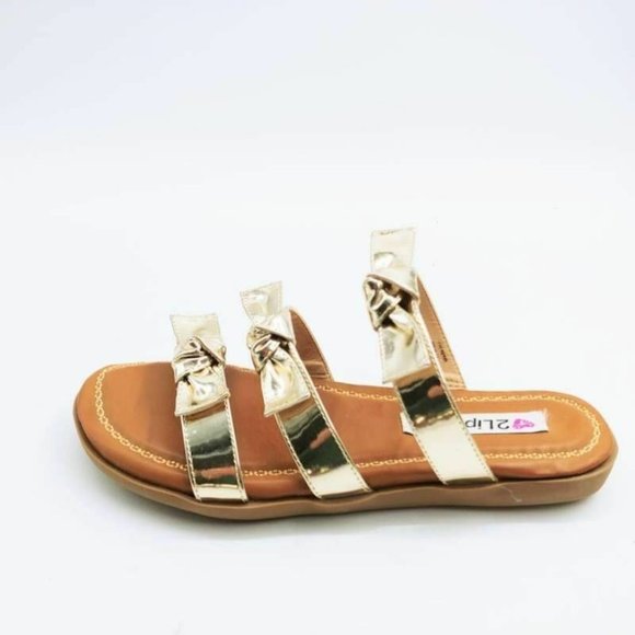 Two-Lips Too‎ Donny Bow Slide Sandals Gold 8 New - Picture 1 of 10